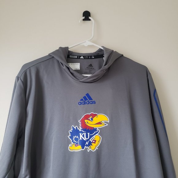 Kansas Jayhawks Long Sleeve Hooded Training Shirt Mens Large Tall LT Gray Adidas - Picture 3 of 13